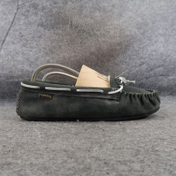 Cabelas Shoes Womens 9 Slippers Moccasin Slip On Comfort Loungewear Leather Grey - Picture 2 of 14